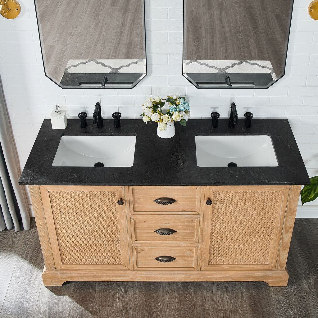 Meuble sous-vasque Hervas avec plateau en marbre naturel, sans miroir