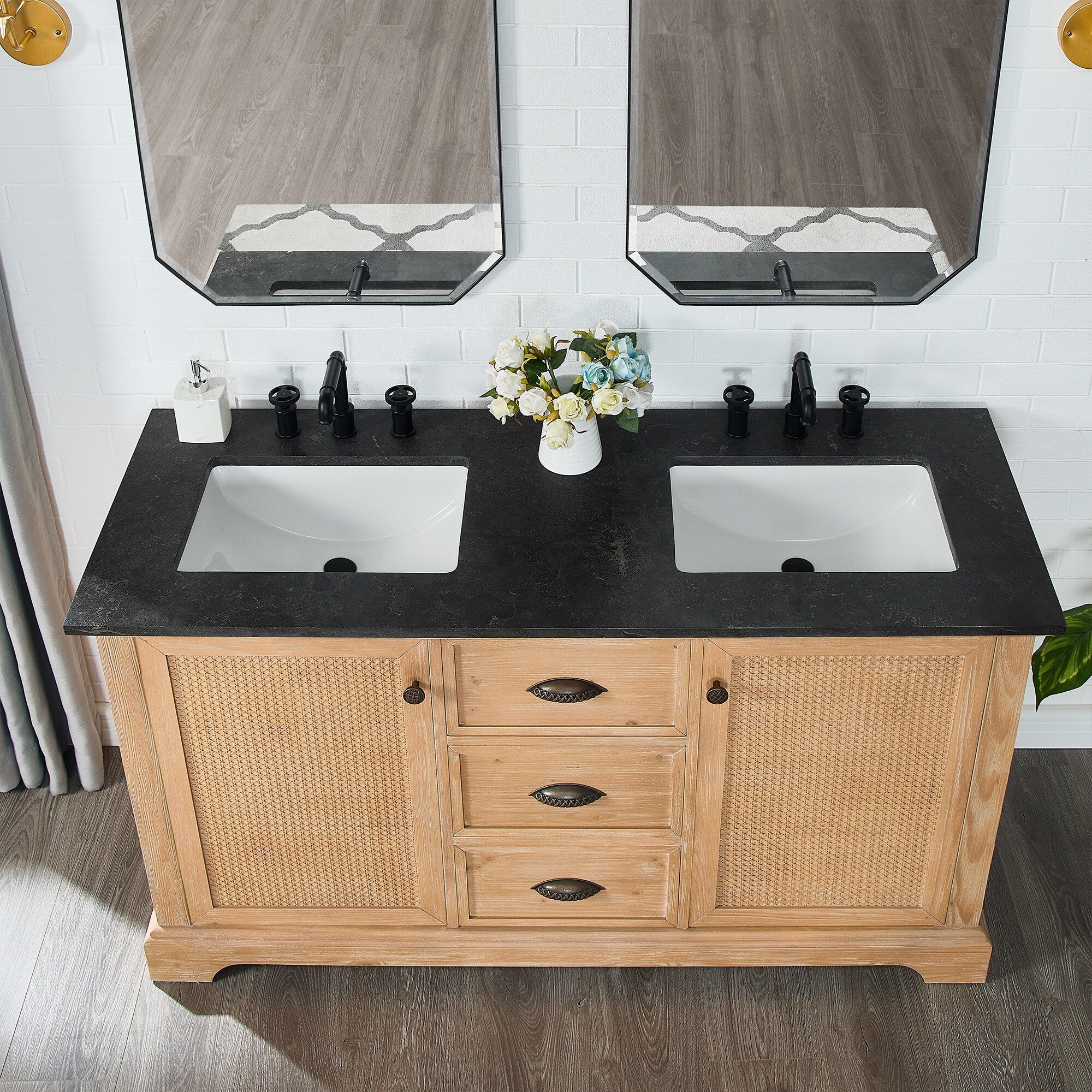 Meuble sous-vasque Hervas avec plateau en marbre naturel, sans miroir