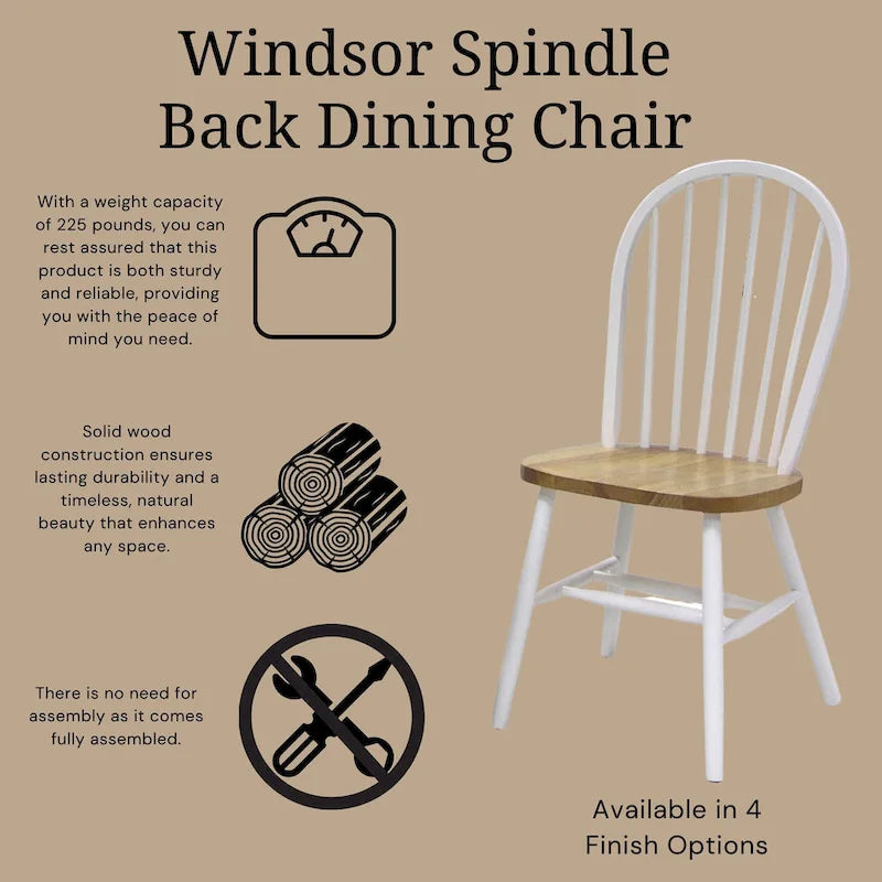 Chaise de salle à manger à dossier fuseau Windsor en bois massif International Concepts
