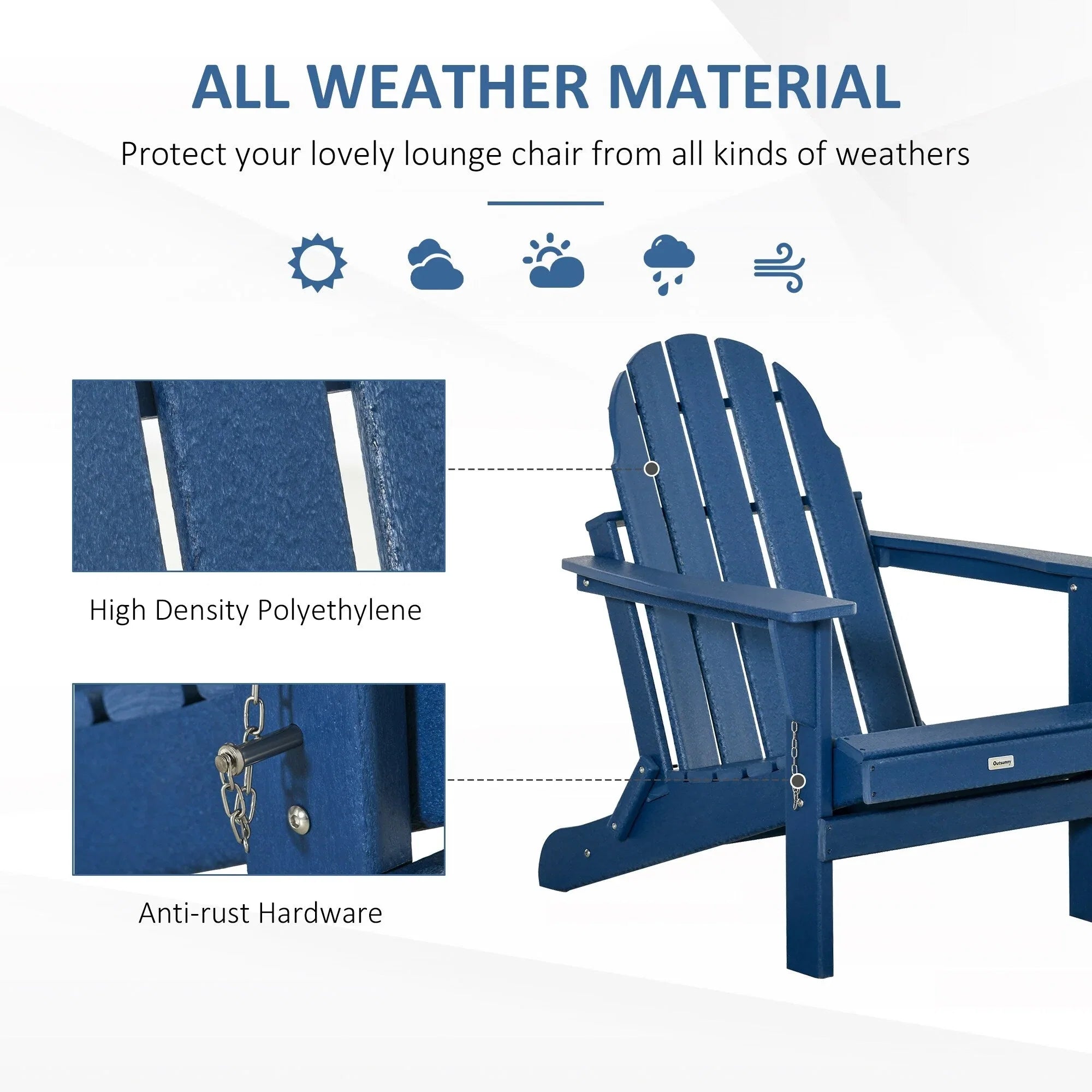 Chaise Adirondack pliante, chaises longues de plage en plastique HDPE toutes saisons pour terrasse et mobilier de jardin