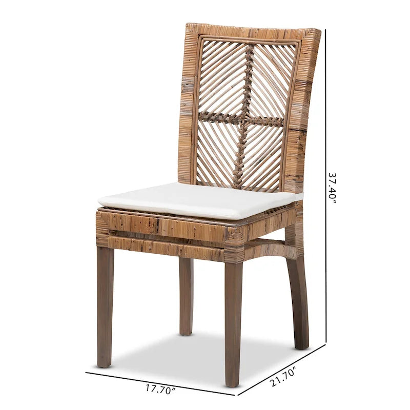 Chaise de salle à manger Laluna en rotin et bois d'acajou de style bohème moderne avec coussin