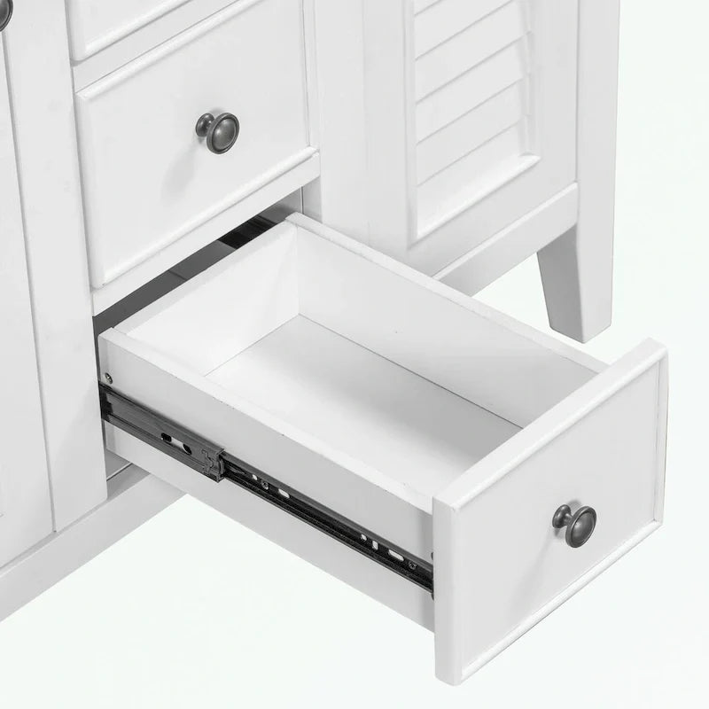 Meuble-lavabo avec vasque en céramique, deux placards et cinq tiroirs