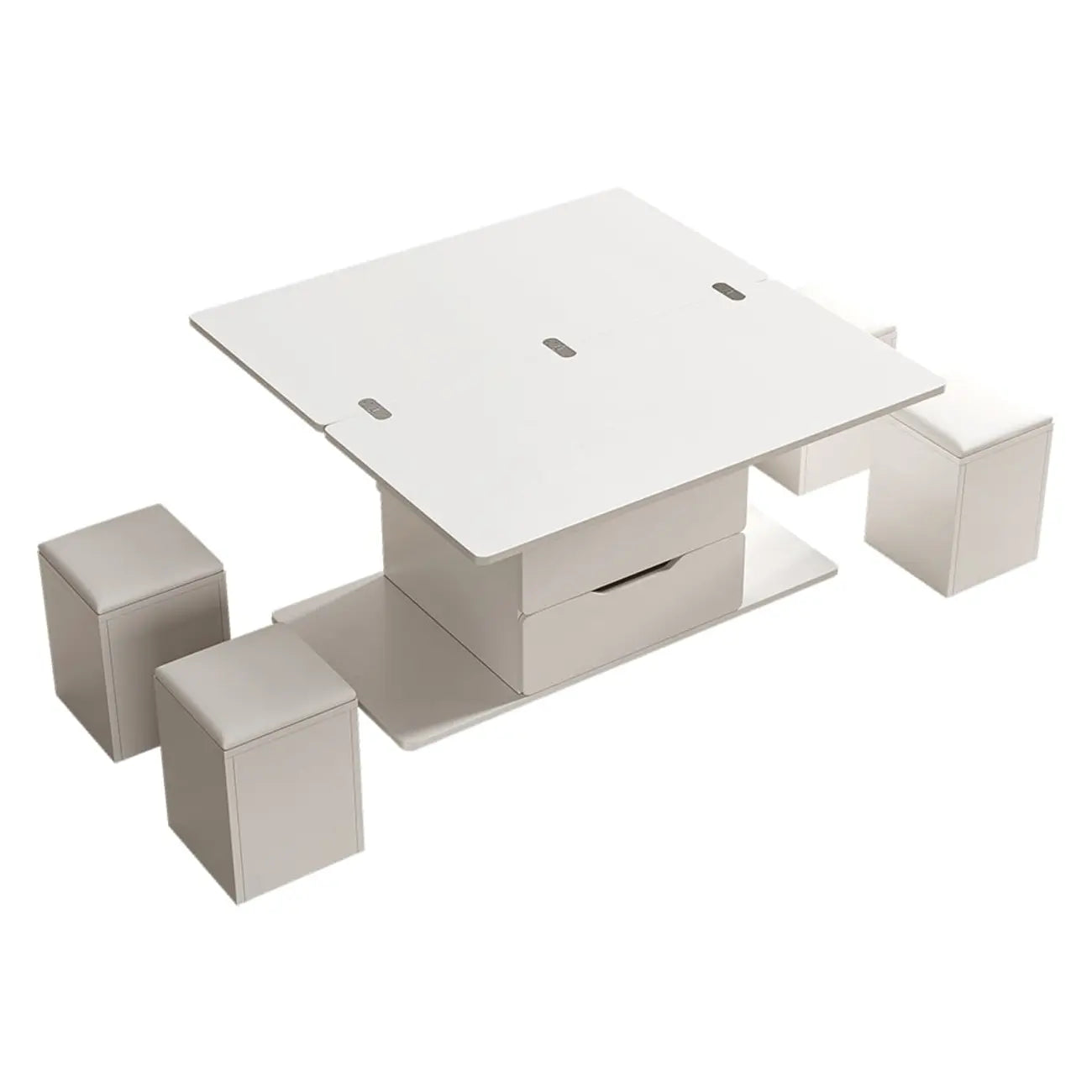 Table basse relevable pliable avec 4 tabourets et rangement