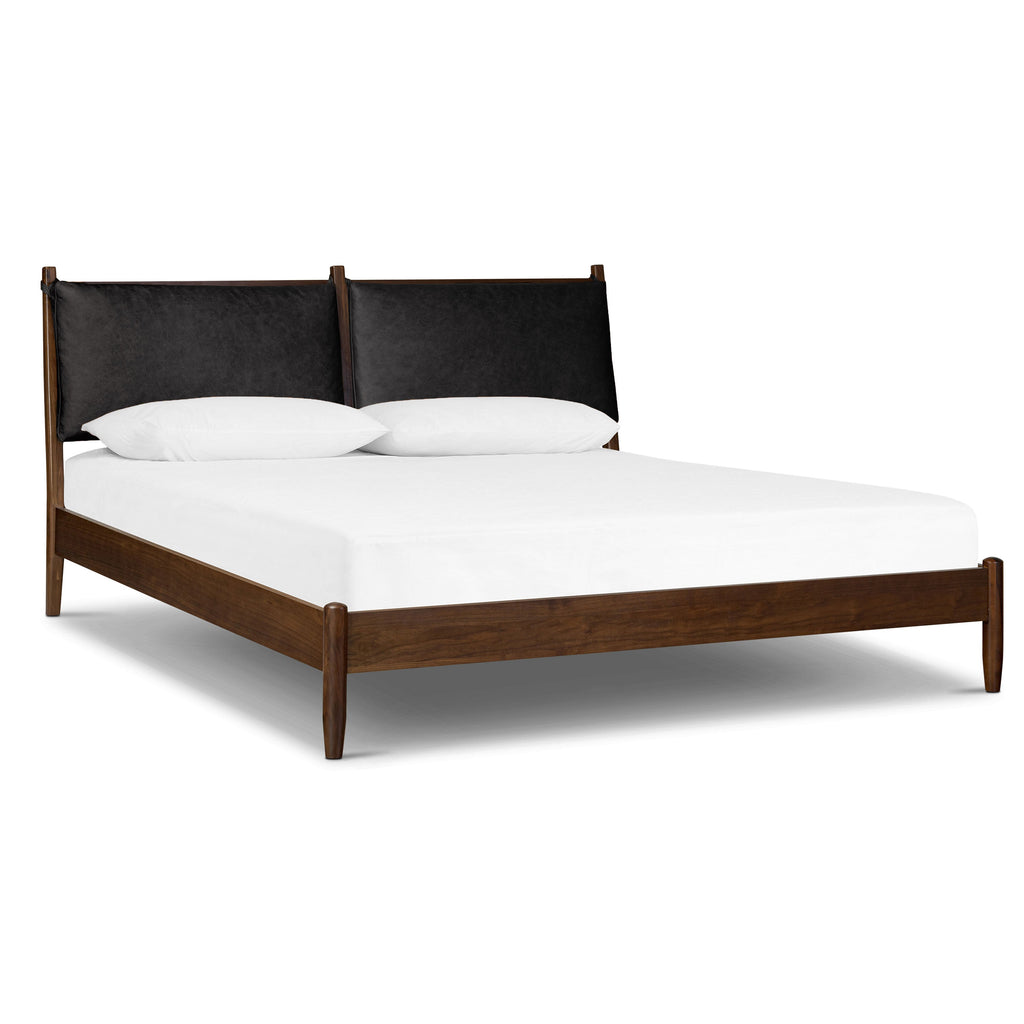 Lit avec coussins en cuir | Noir Onyx | Grand lit