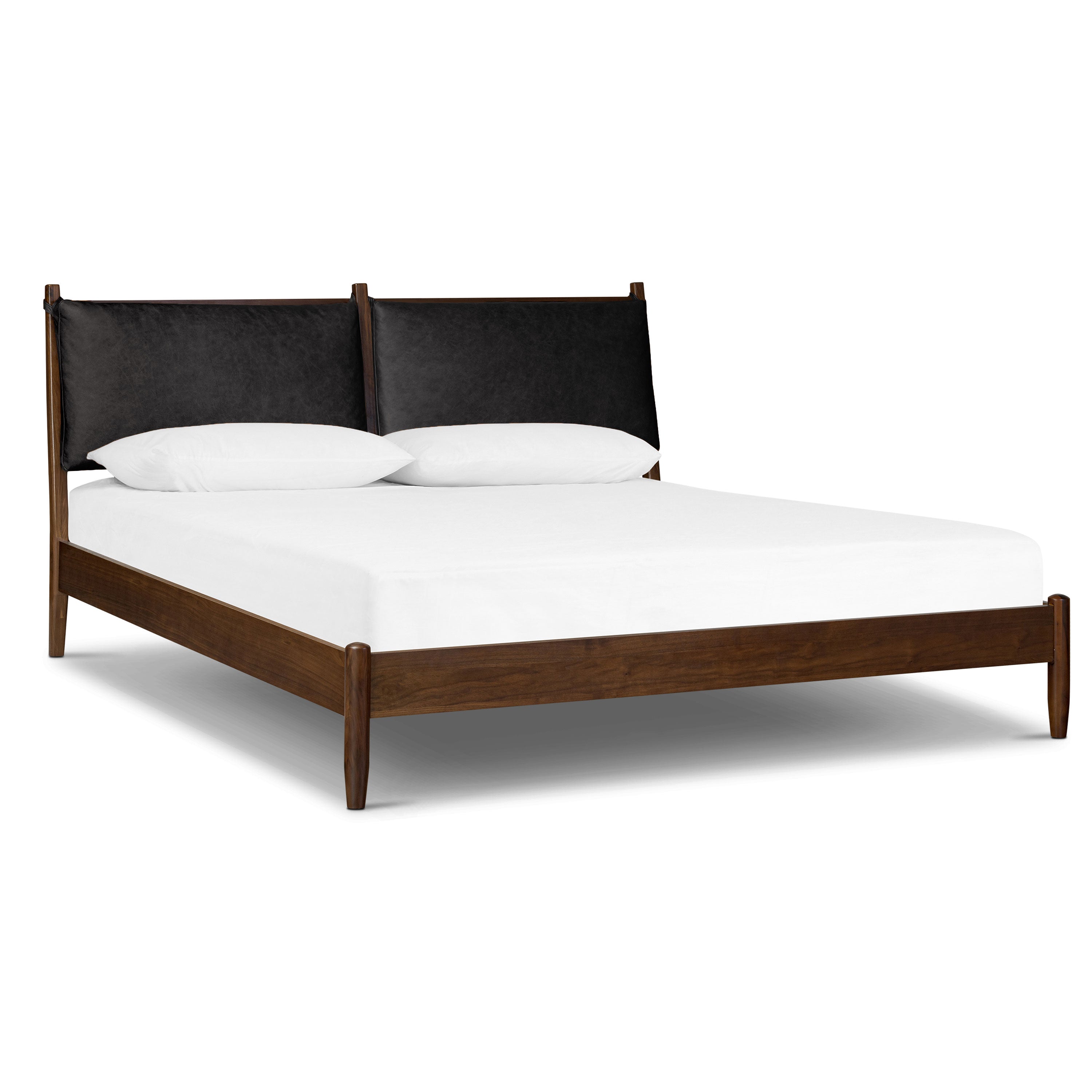 Lit avec coussins en cuir | Noir Onyx | Grand lit