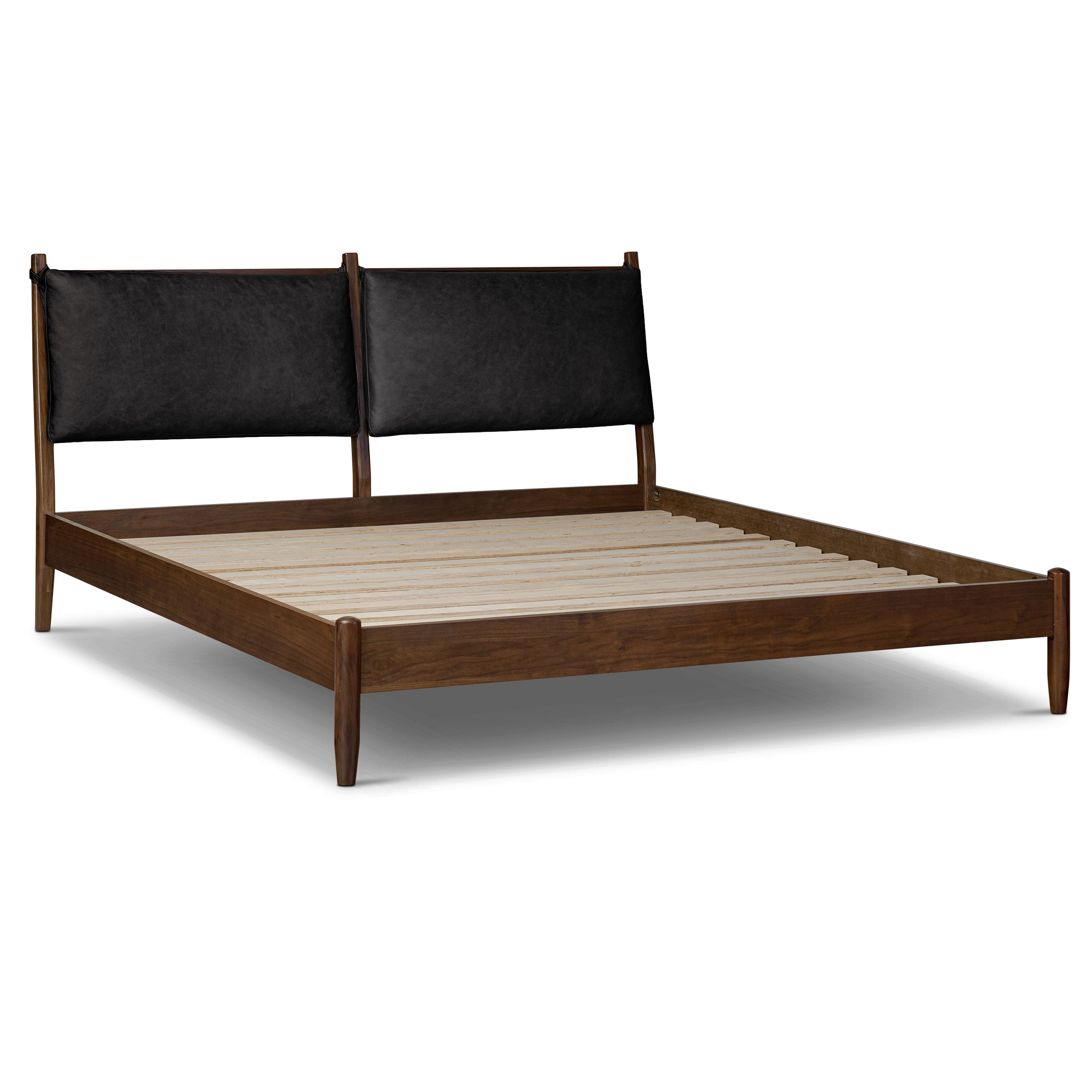 Lit avec coussins en cuir | Noir Onyx | Grand lit