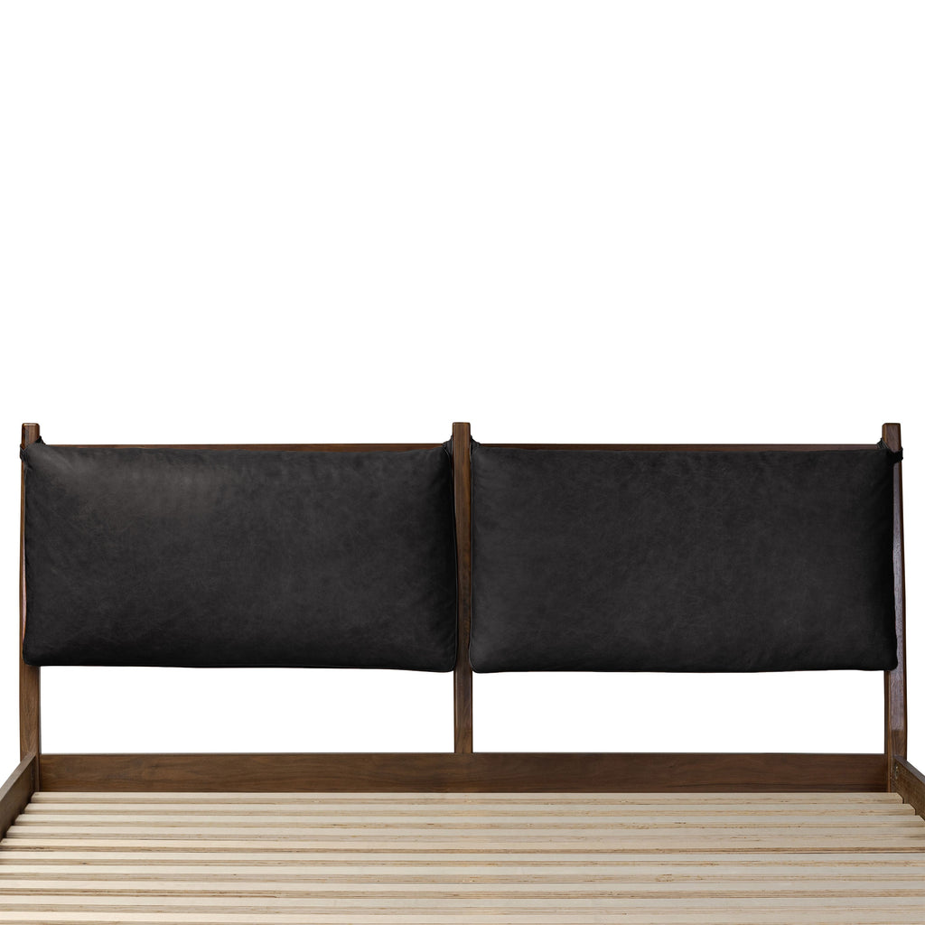 Lit avec coussins en cuir | Noir Onyx | Grand lit