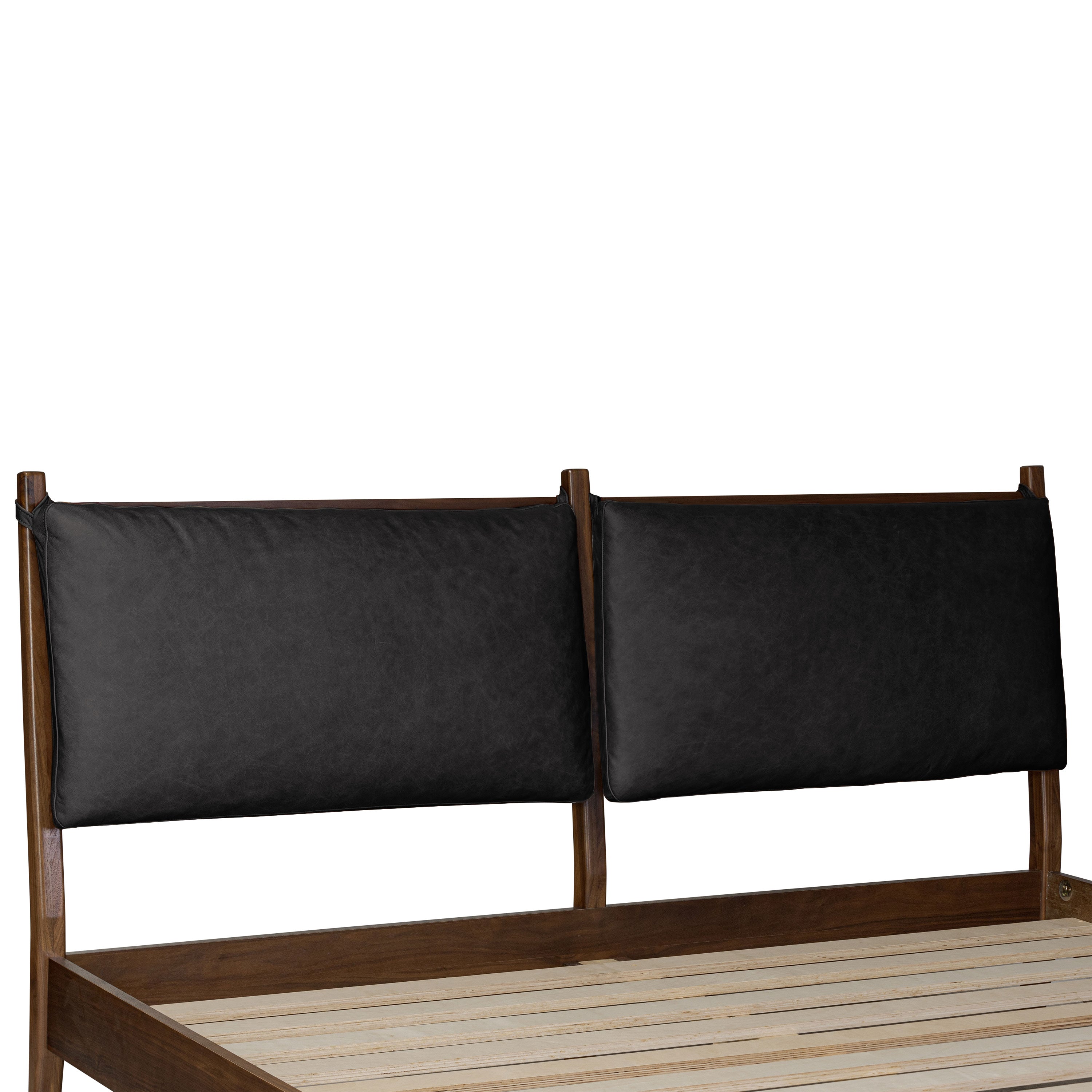 Lit avec coussins en cuir | Noir Onyx | Grand lit