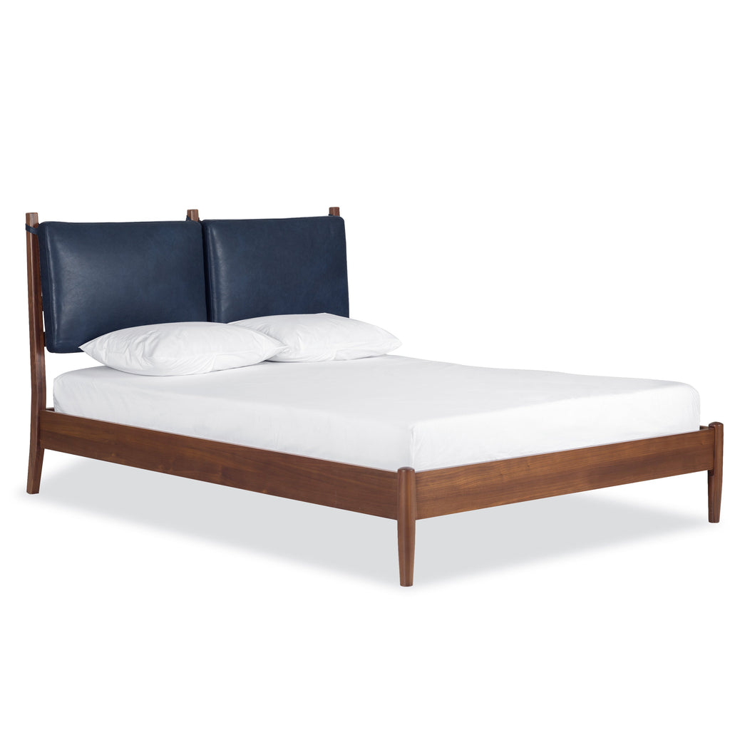 Lit avec coussins en cuir | Bleu nuit | Grand lit
