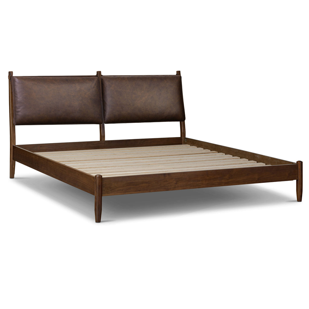 Lit avec coussins en cuir | Marron bridon | King