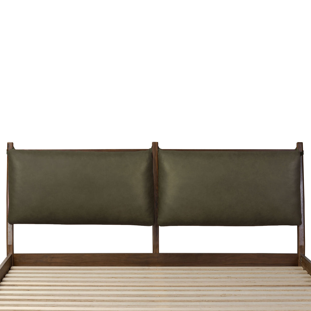 Lit avec coussins en cuir | Vert olivine | King