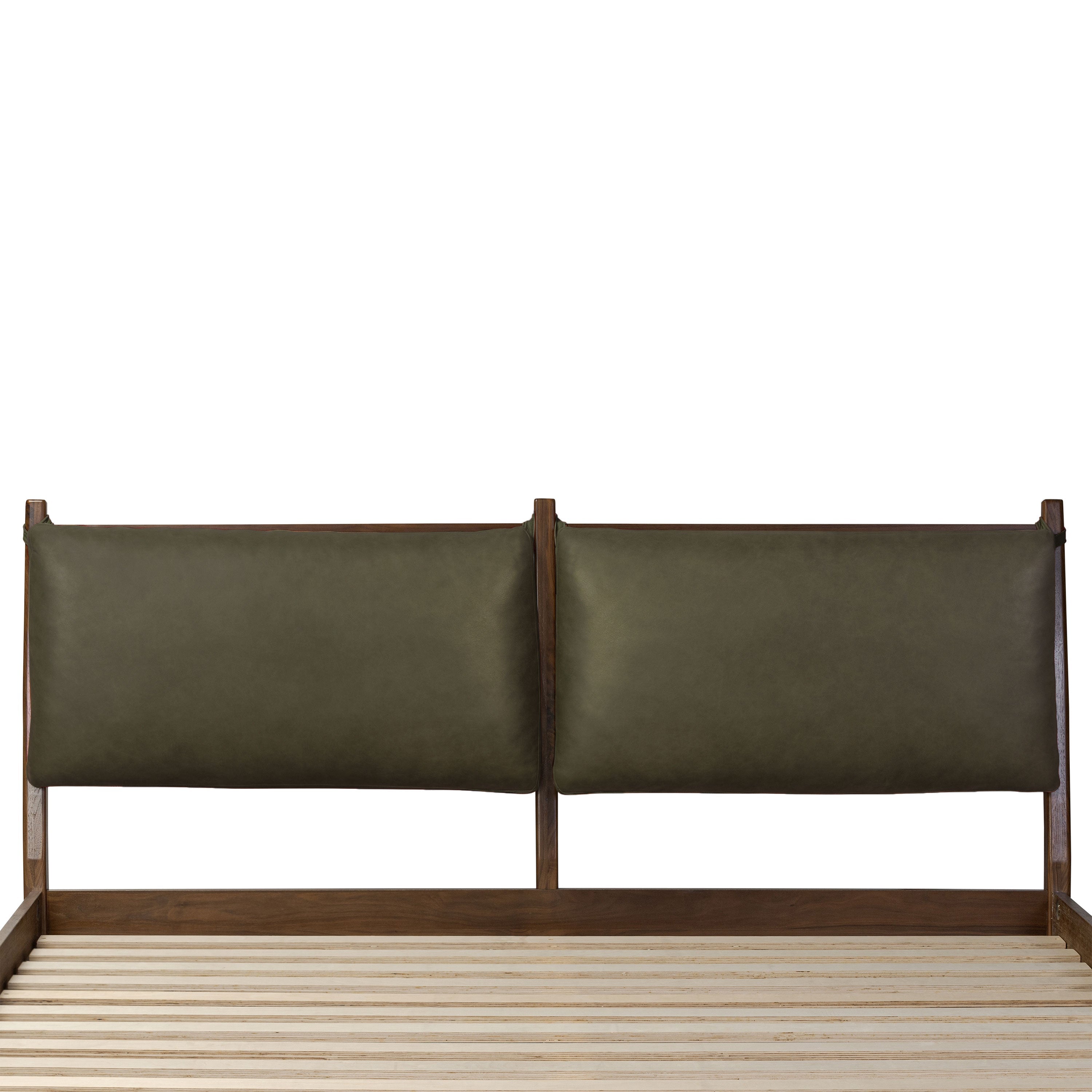 Lit avec coussins en cuir | Vert olivine | King