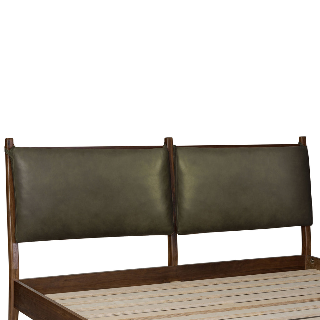 Lit avec coussins en cuir | Vert olivine | King
