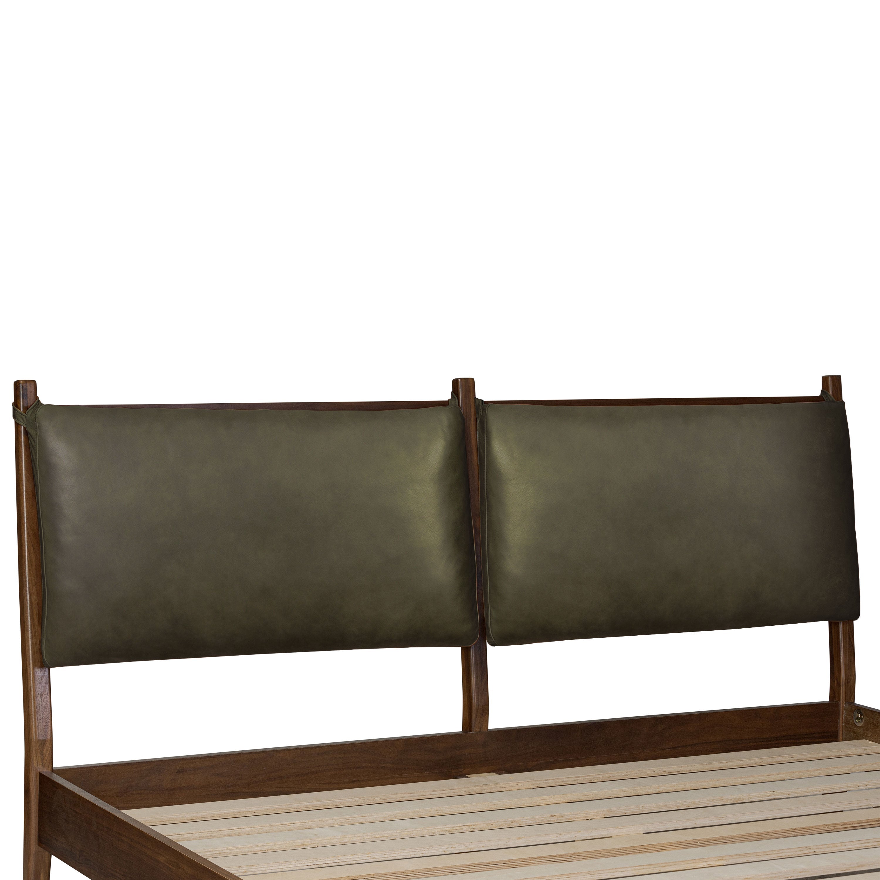 Lit avec coussins en cuir | Vert olivine | King