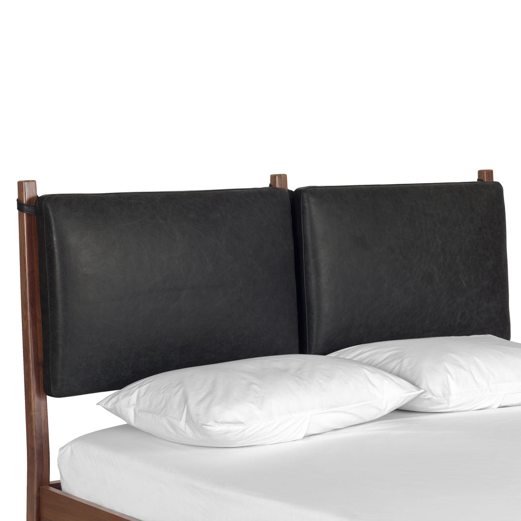 Lit avec coussins en cuir | Noir onyx | Grand lit