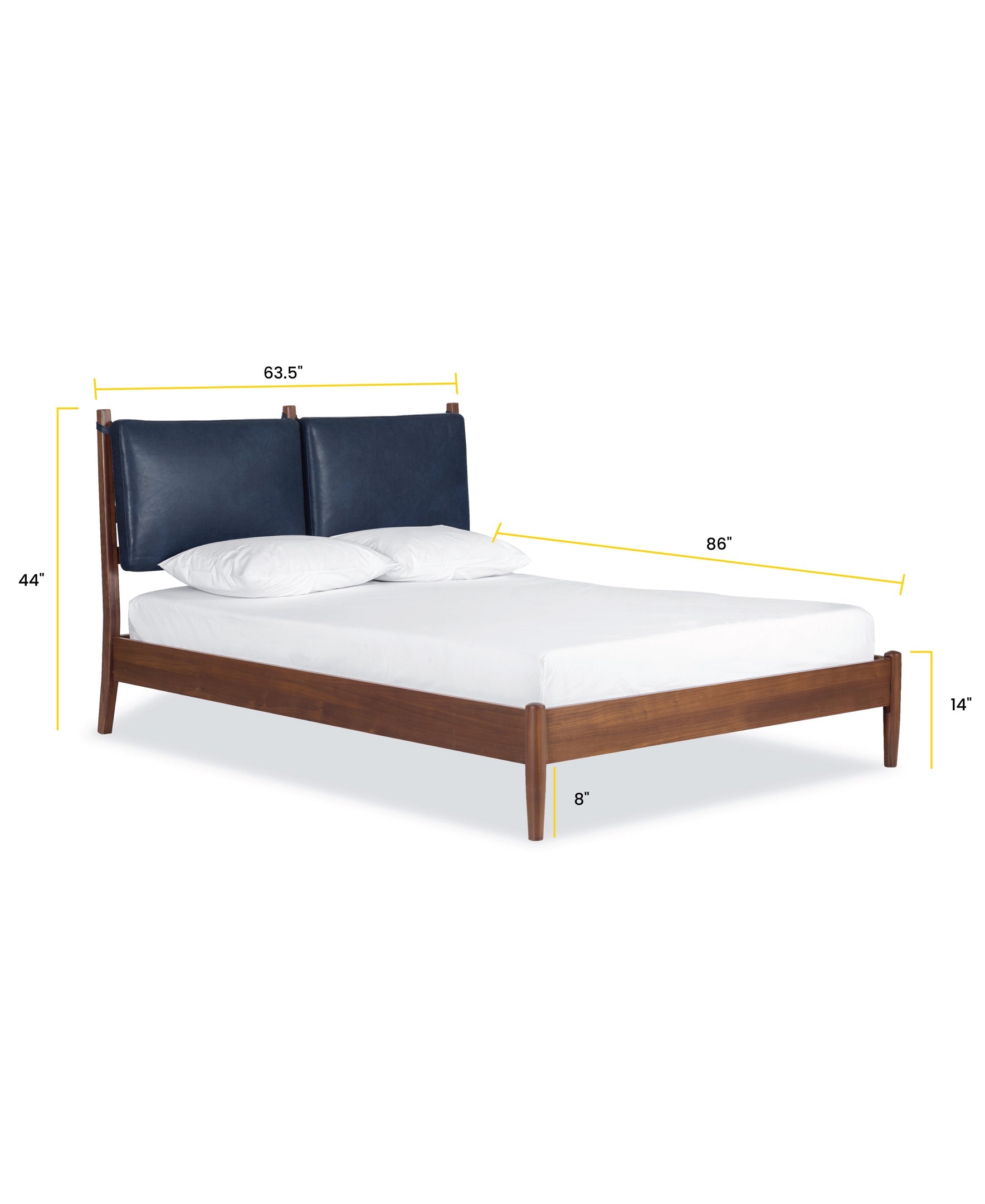 Lit avec coussins en cuir | Bleu nuit | Grand lit