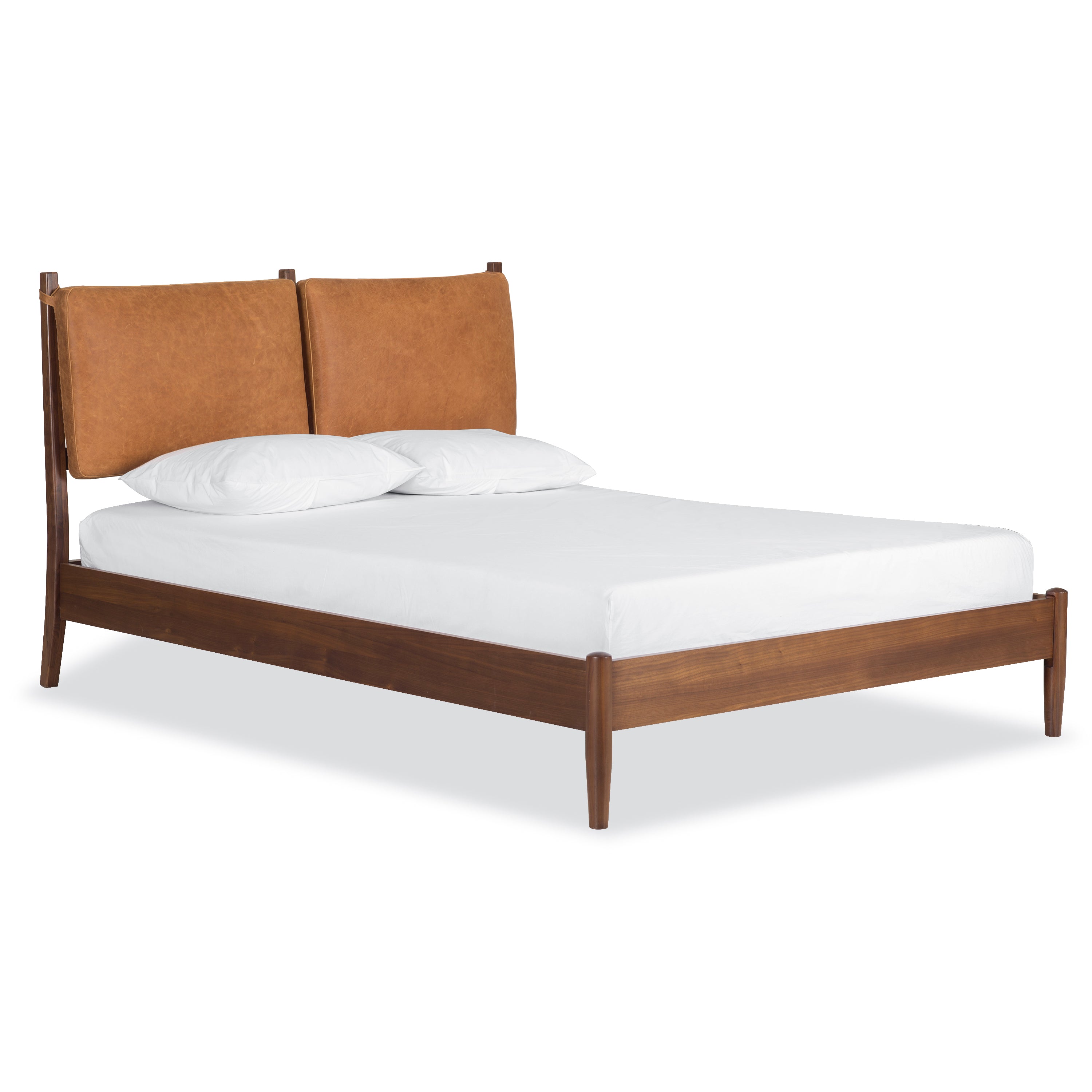 Lit avec coussins en cuir | Cognac | Grand lit