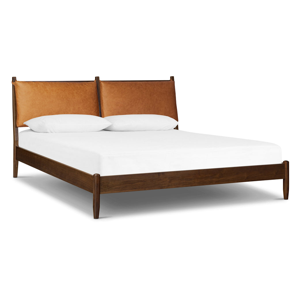 Lit avec coussins en cuir | Cognac | Grand lit