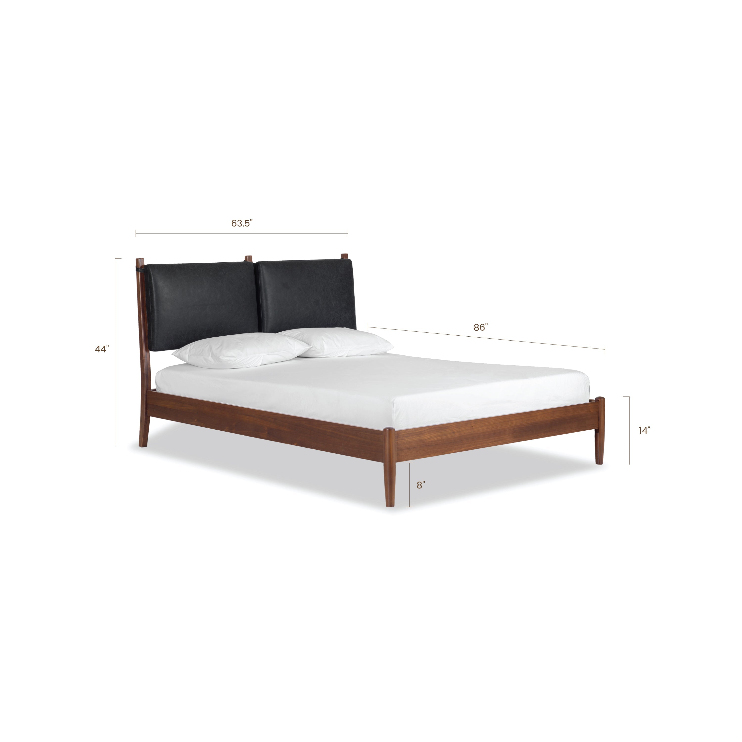 Lit avec coussins en cuir | Noir onyx | Grand lit