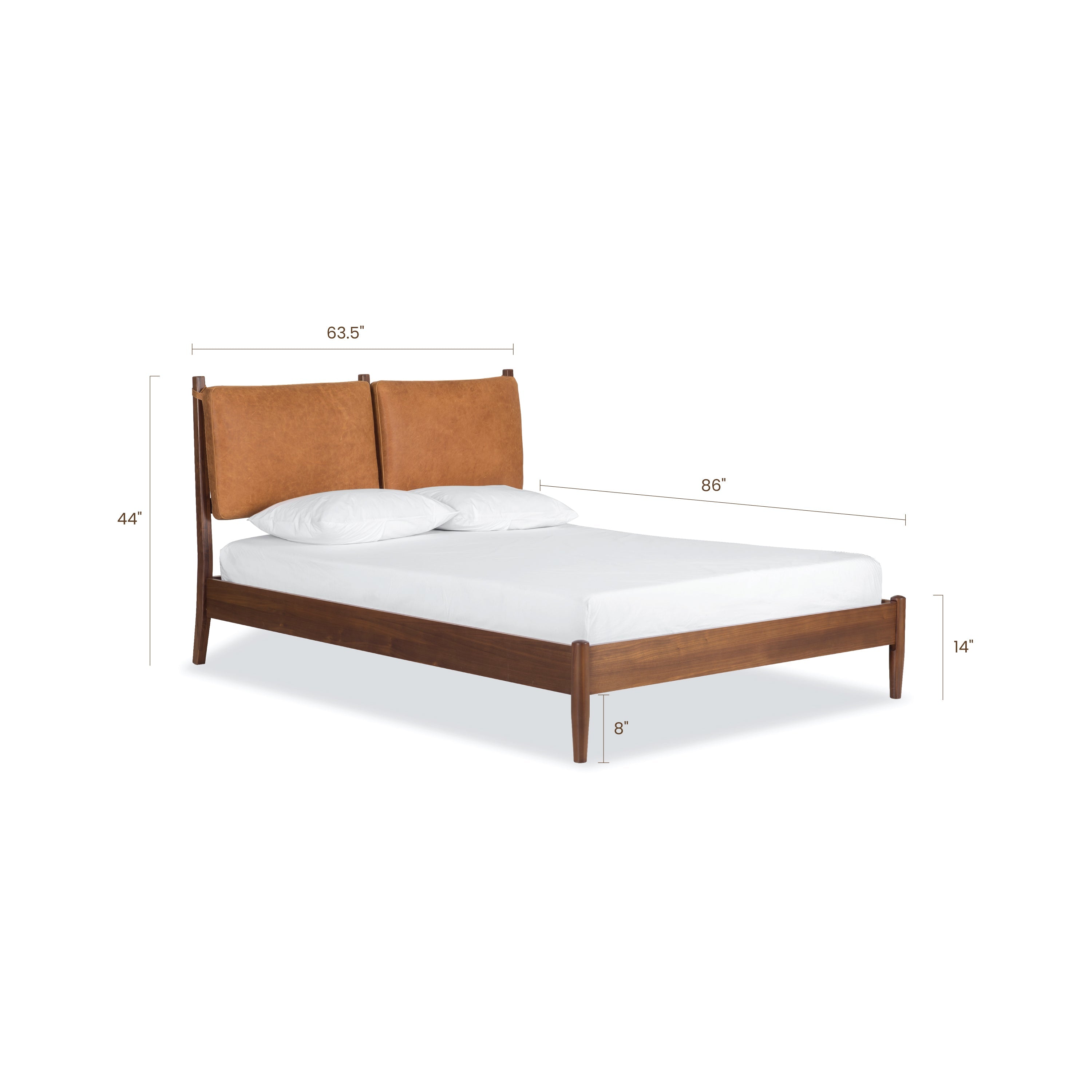 Lit avec Coussins en Cuir | Cognac Tanné | Grand Lit