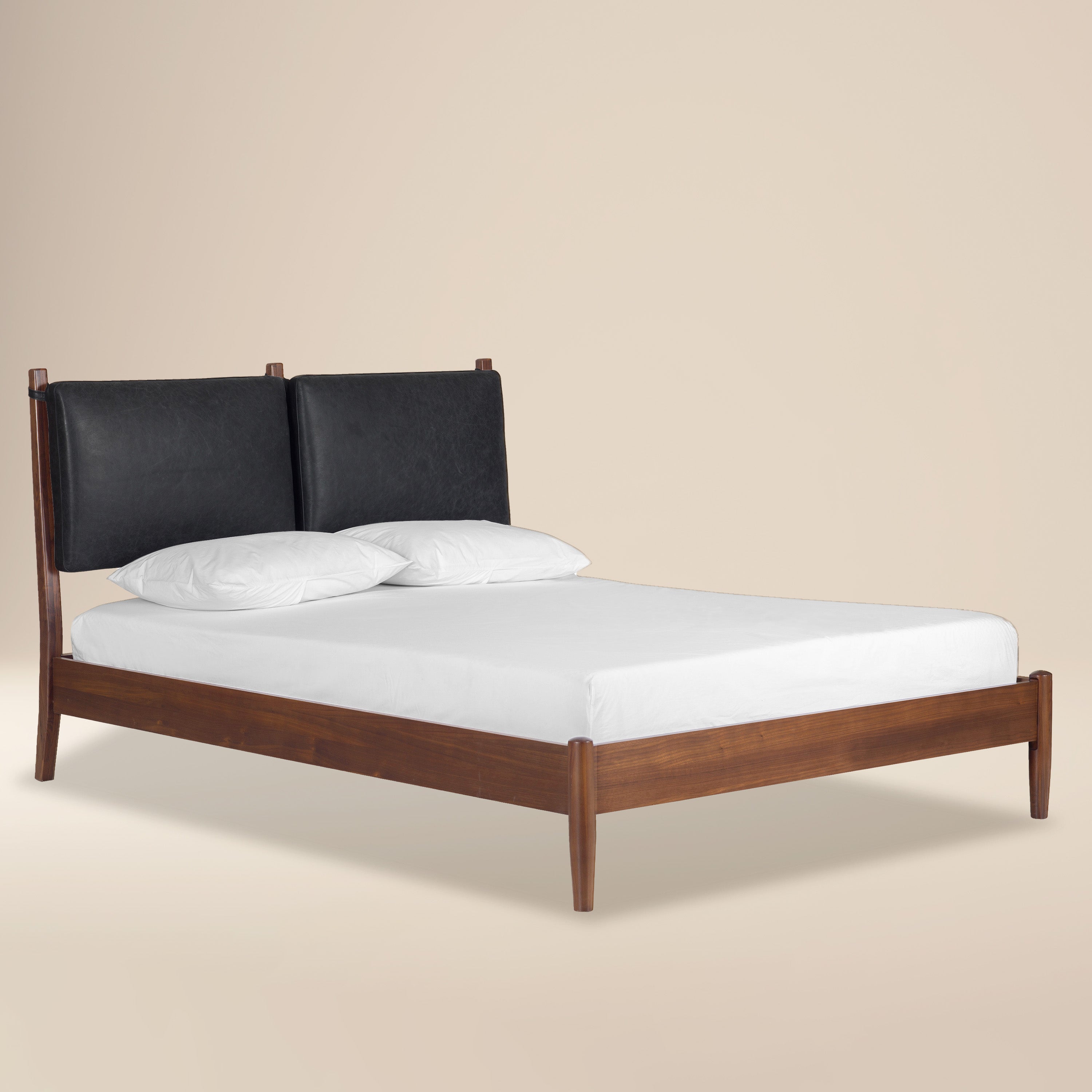 Lit avec coussins en cuir | Noir Onyx | Grand lit
