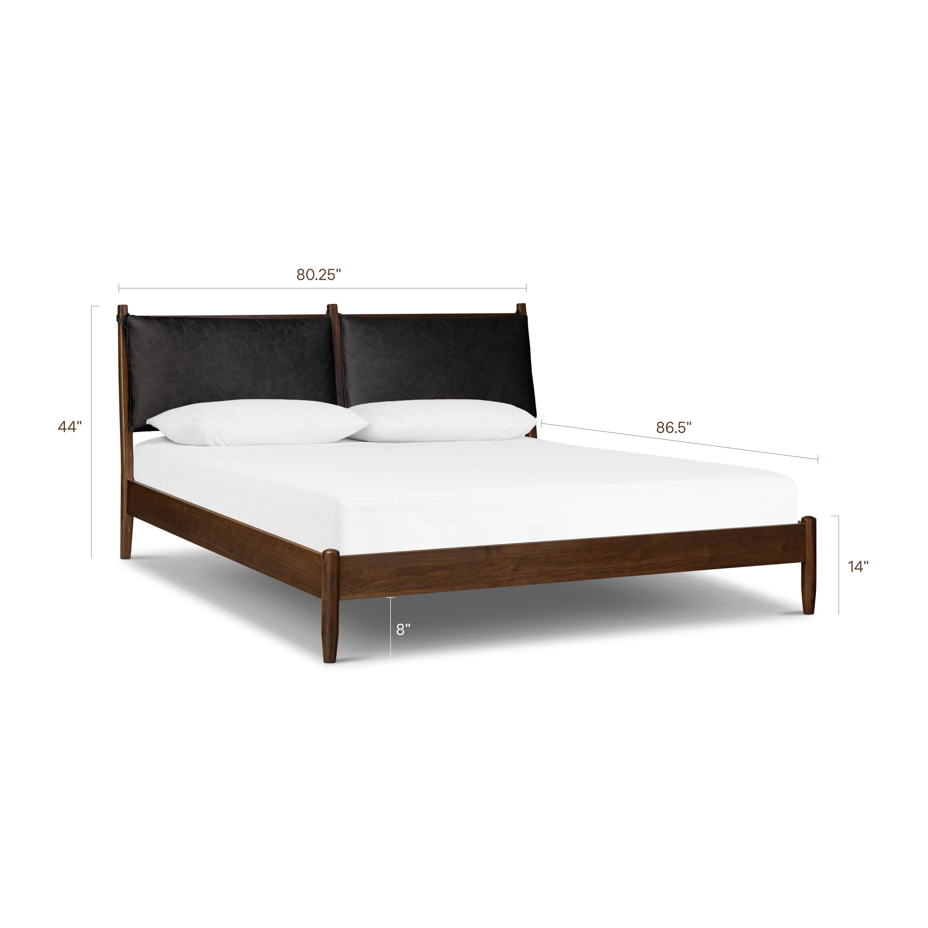 Lit avec coussins en cuir | Noir Onyx | Grand lit