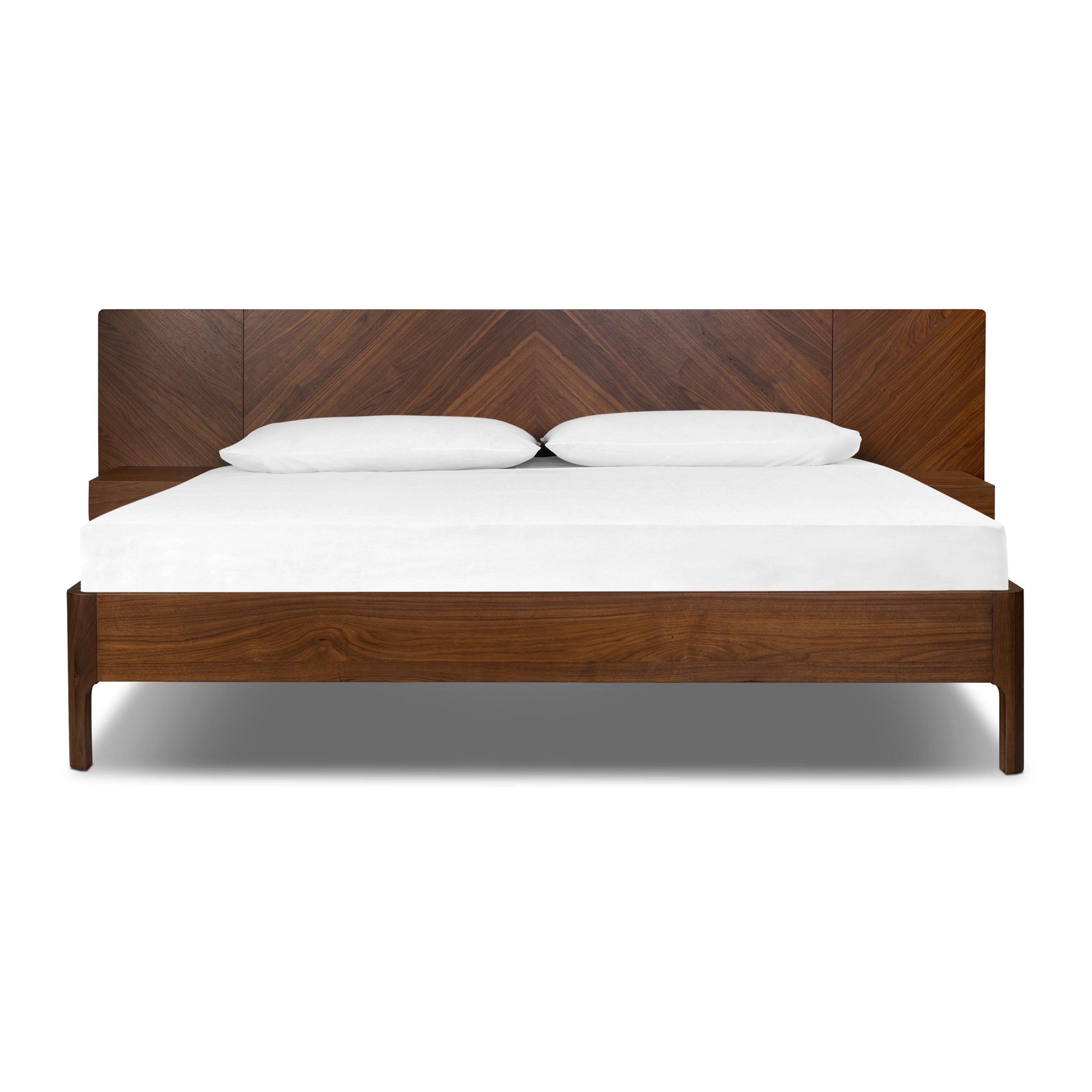 Lit bas avec tables de chevet | Noyer | King