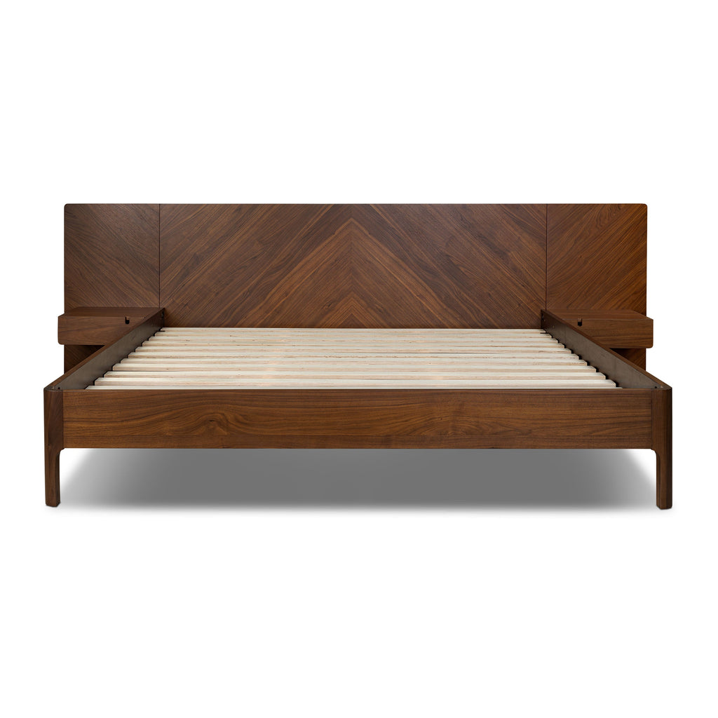 Lit bas avec tables de chevet | Noyer | King
