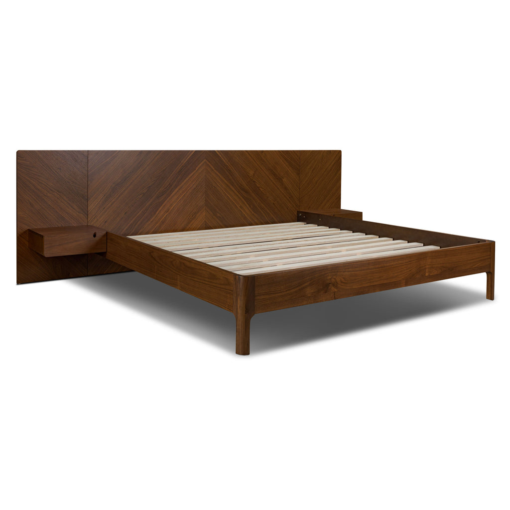 Lit bas avec tables de chevet | Noyer | King