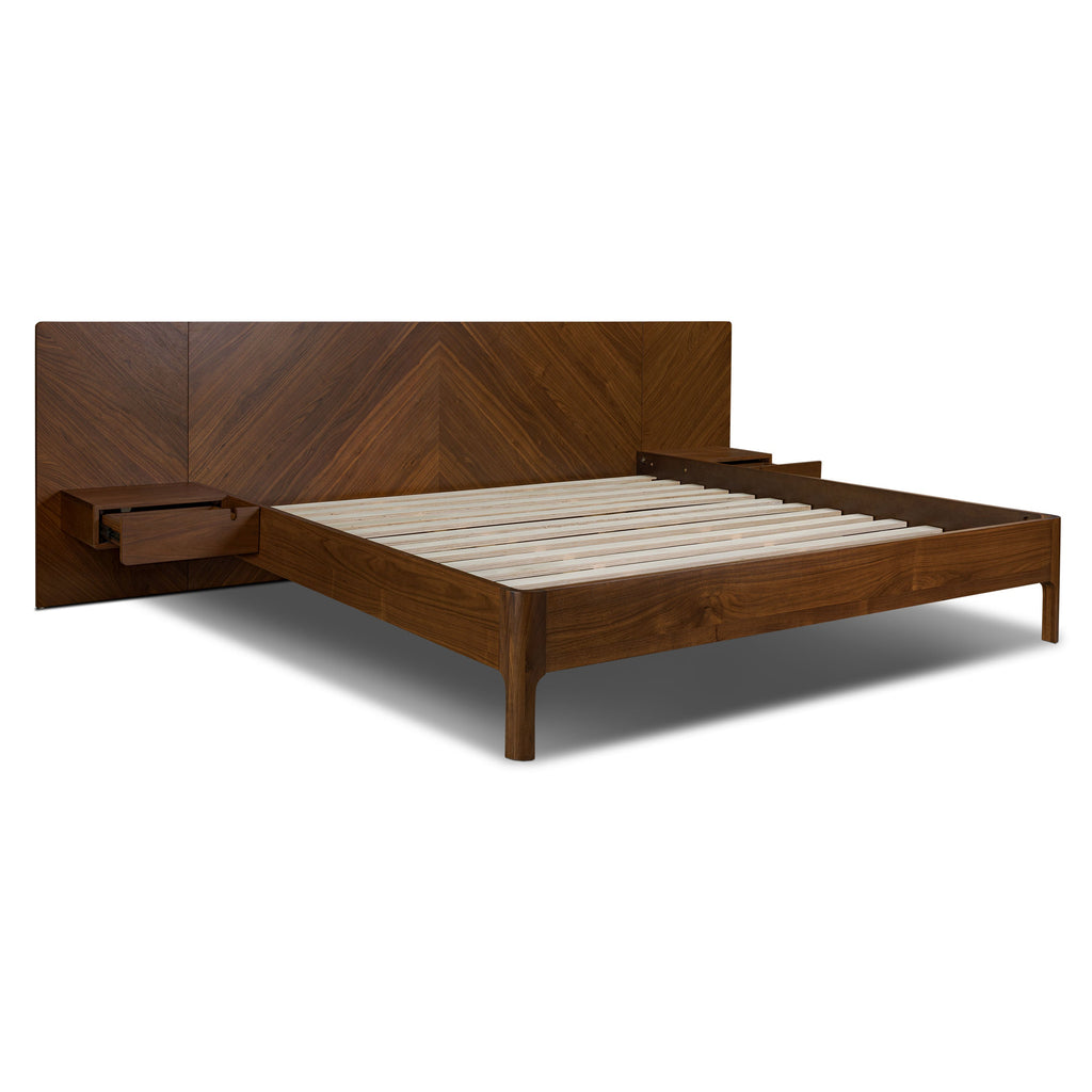 Lit bas avec tables de chevet | Noyer | King