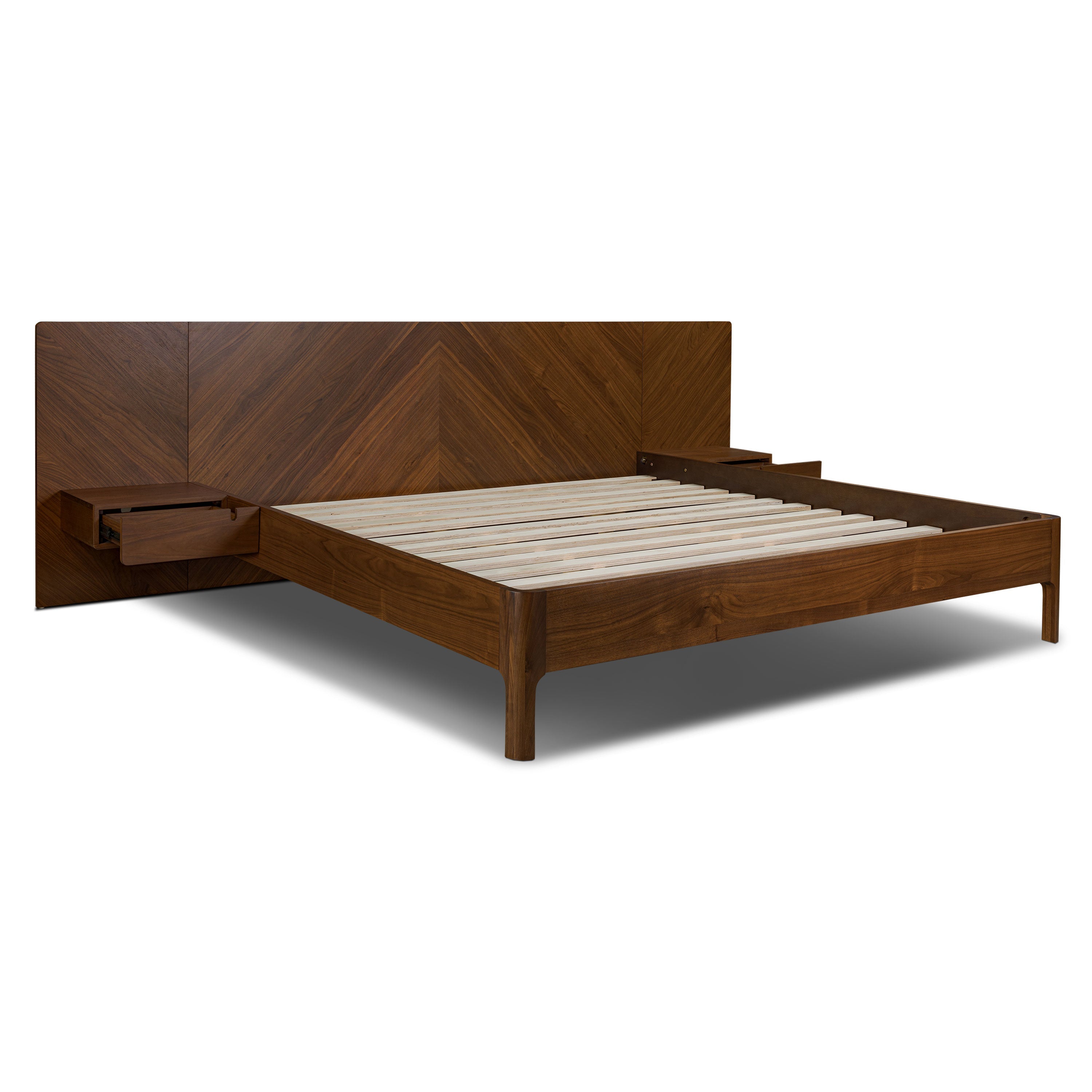 Lit bas avec tables de chevet | Noyer | King