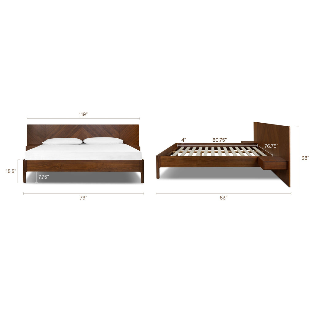 Lit bas avec tables de chevet | Noyer | King