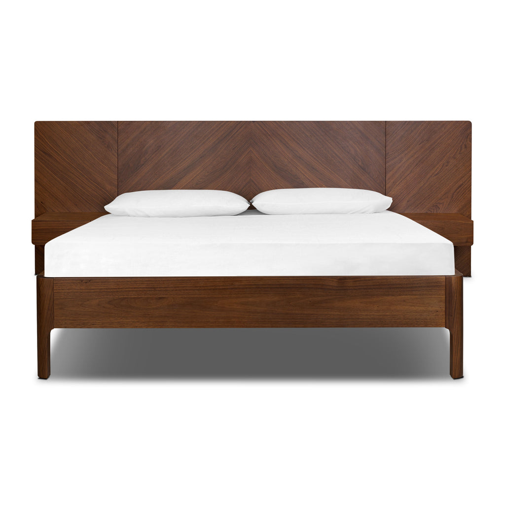 Lit bas avec tables de chevet | Noyer | Queen