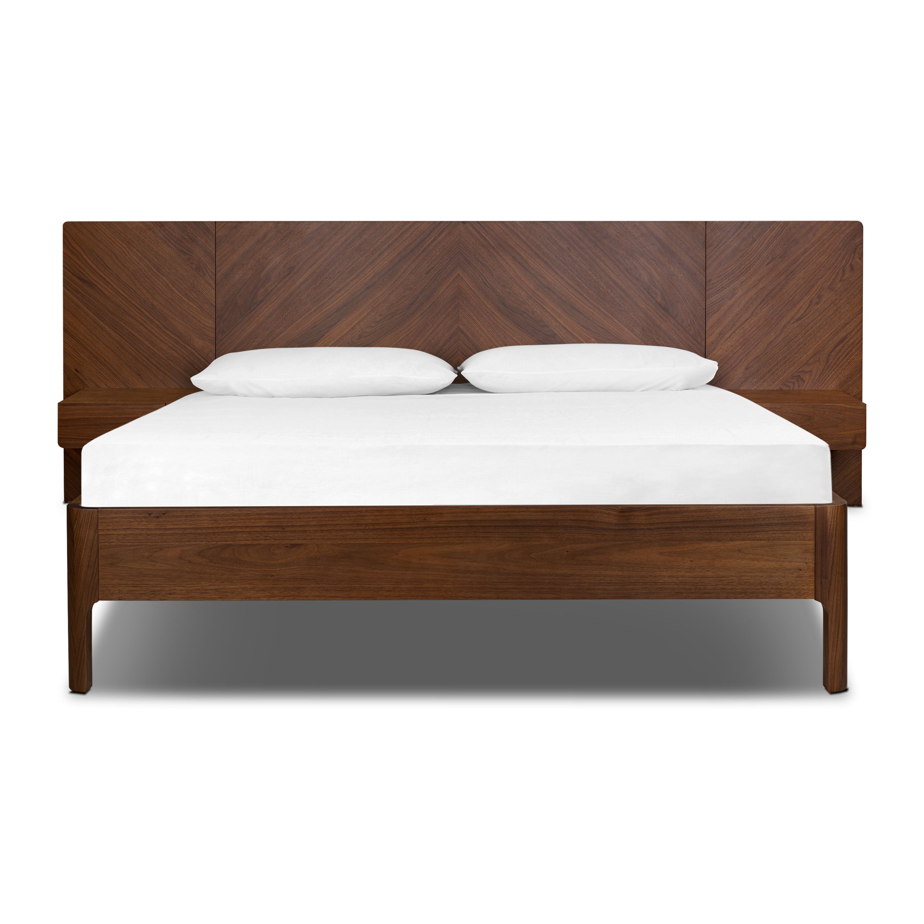 Lit bas avec tables de chevet | Noyer | Queen