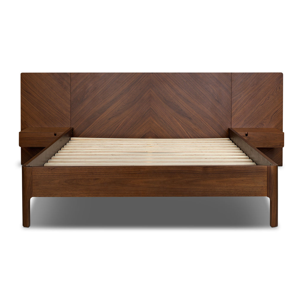 Lit bas avec tables de chevet | Noyer | Queen