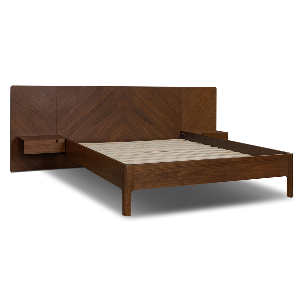 Lit bas avec tables de chevet | Noyer | Queen