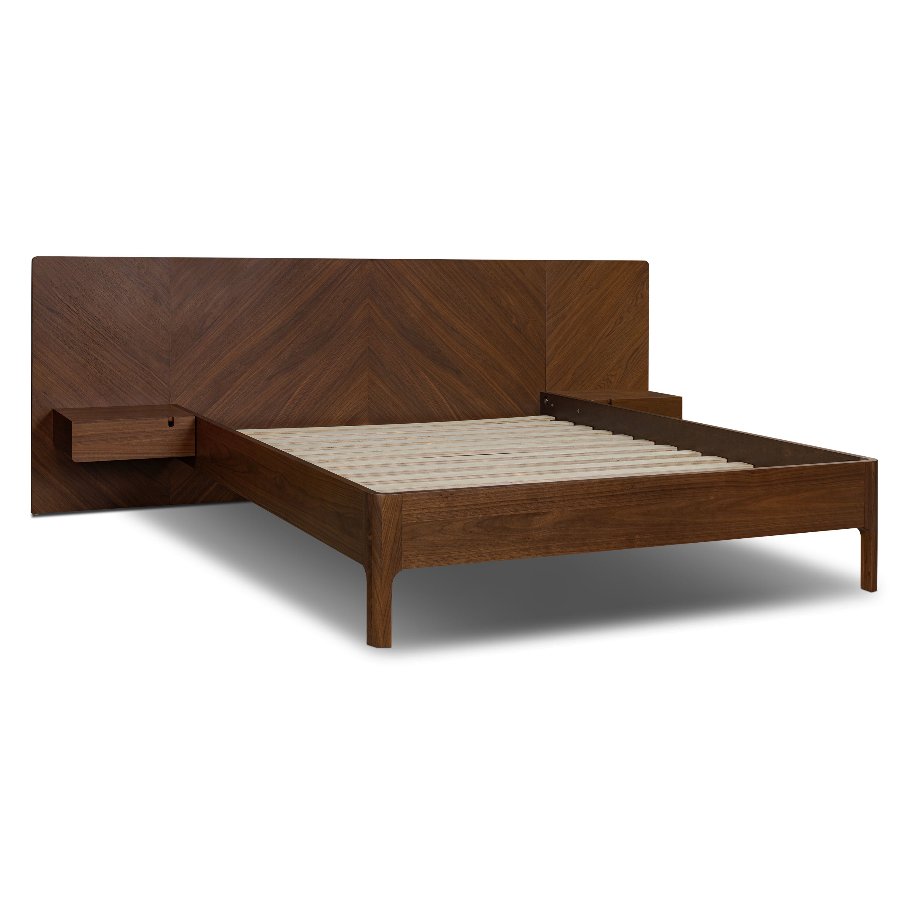 Lit bas avec tables de chevet | Noyer | Queen