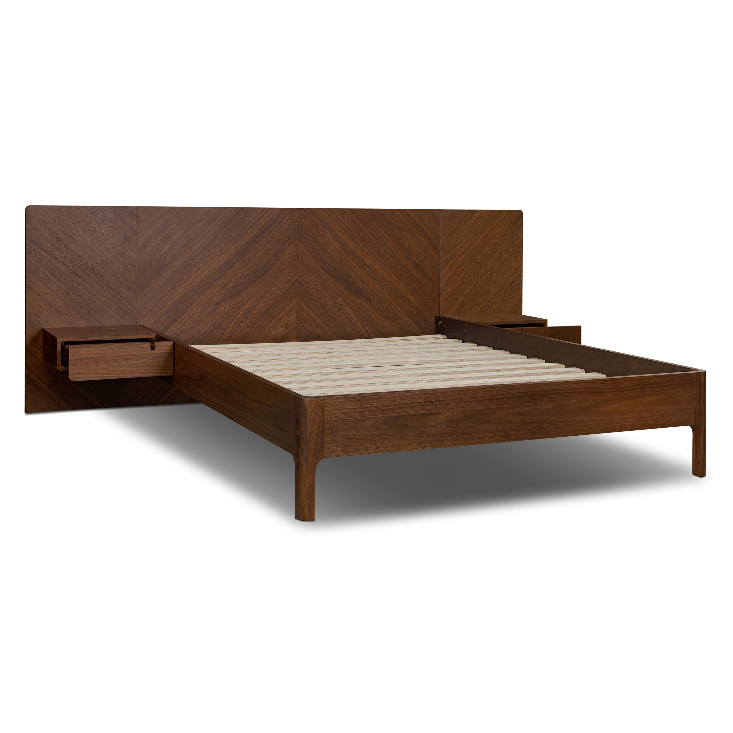 Lit bas avec tables de chevet | Noyer | Queen