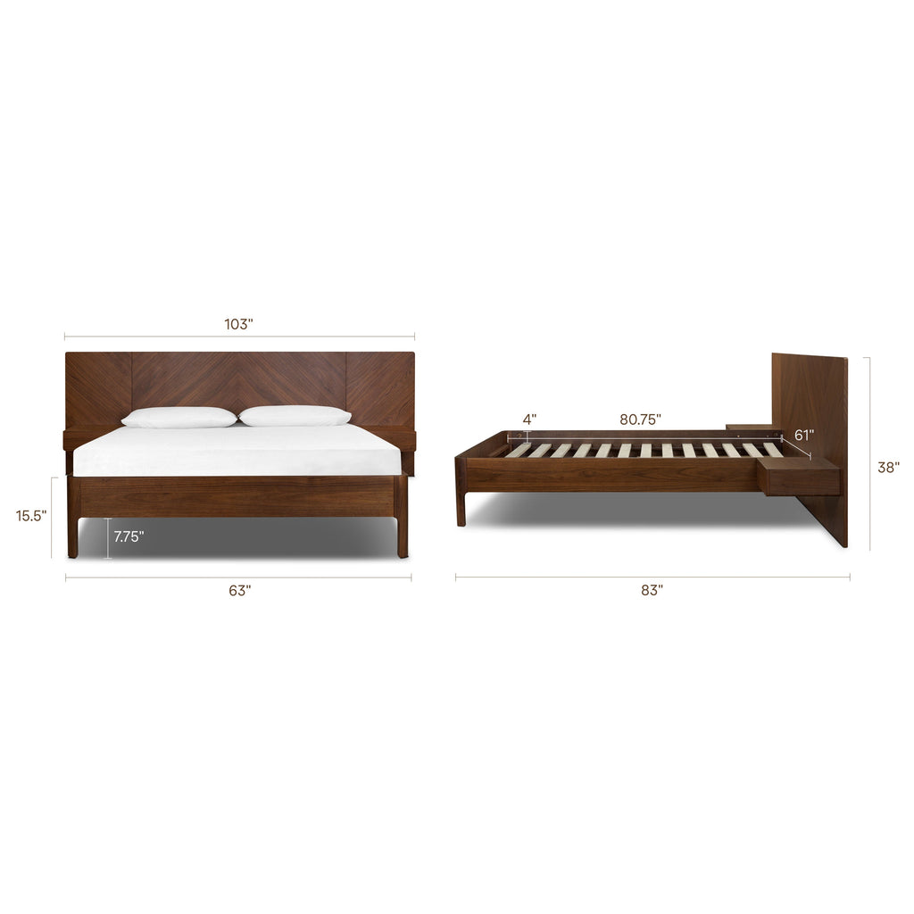 Lit bas avec tables de chevet | Noyer | Queen