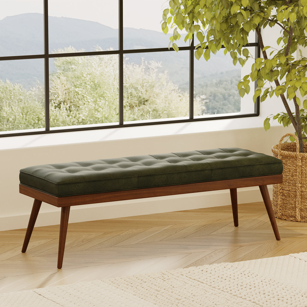 Banc en cuir | Vert olivine