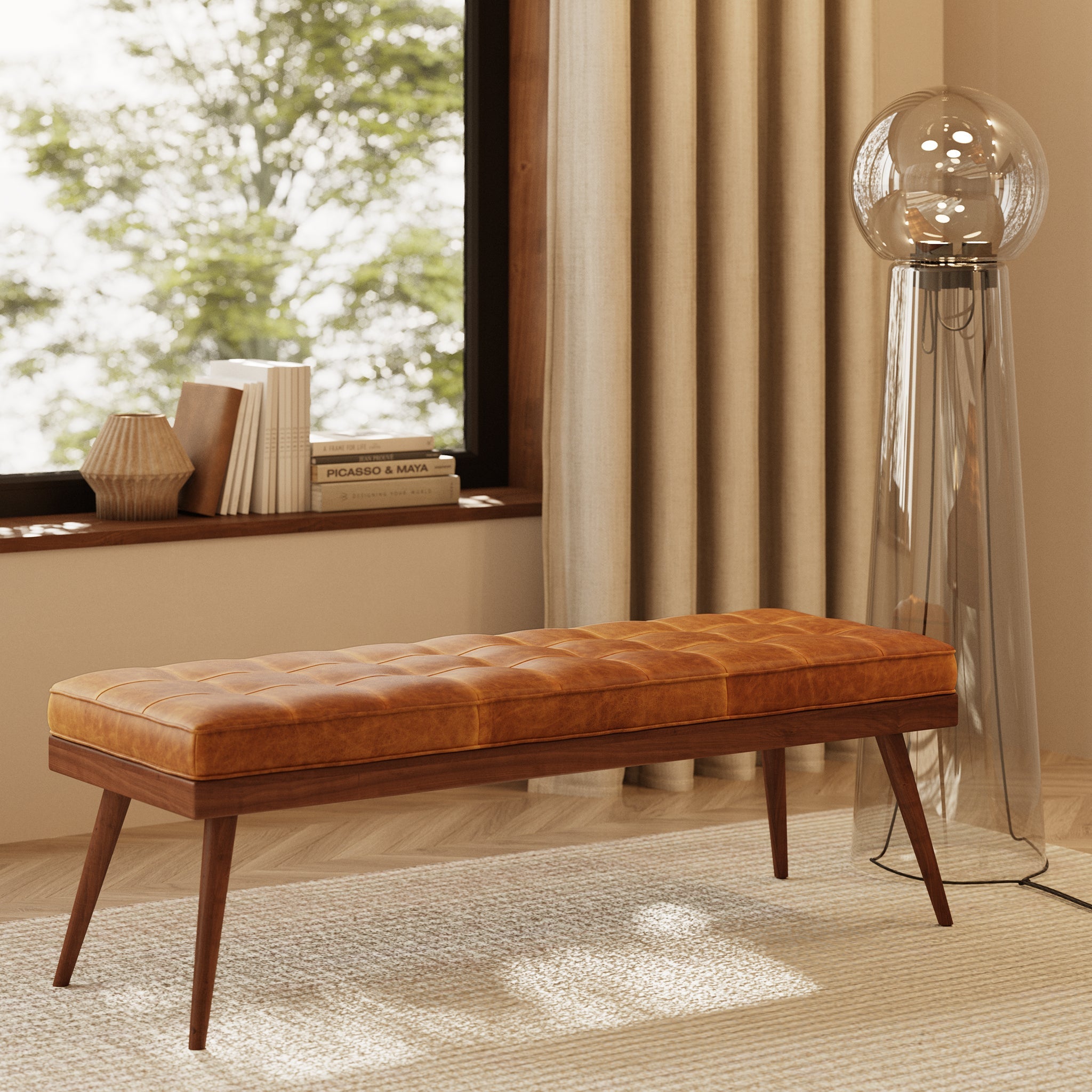Banc en cuir | Cognac