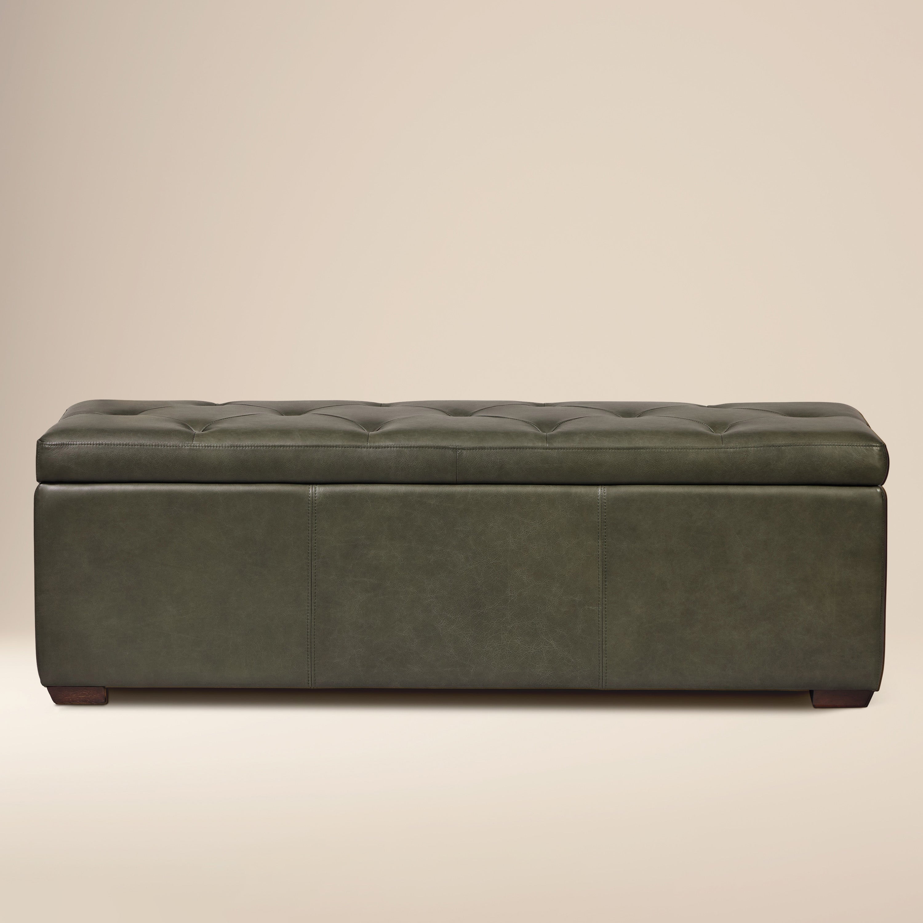 Pouf de rangement en cuir | Vert olive