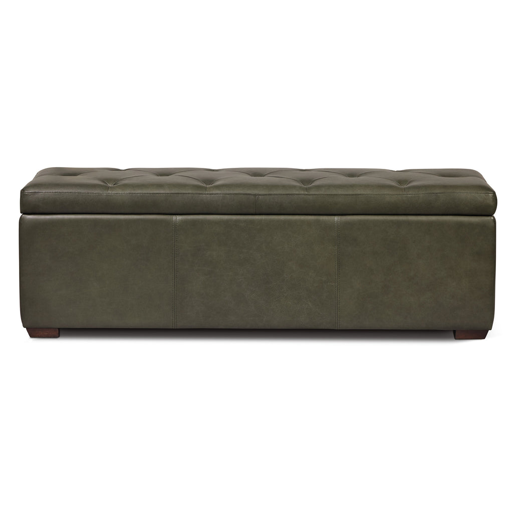 Pouf de rangement en cuir | Vert olive