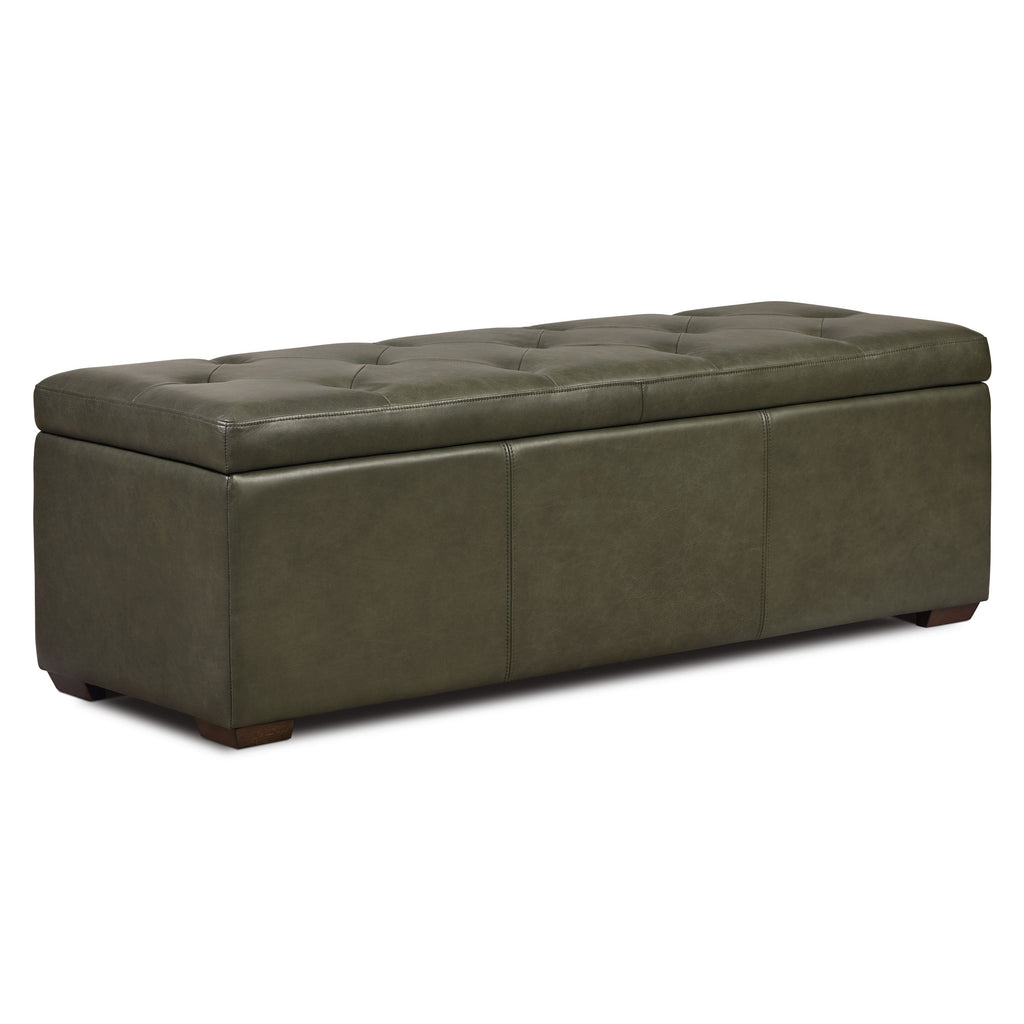 Pouf de rangement en cuir | Vert olive