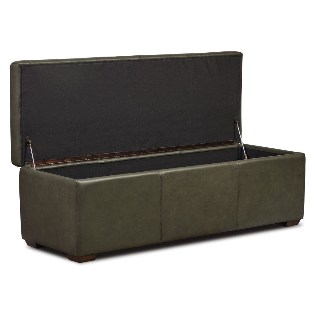 Pouf de rangement en cuir | Vert olive