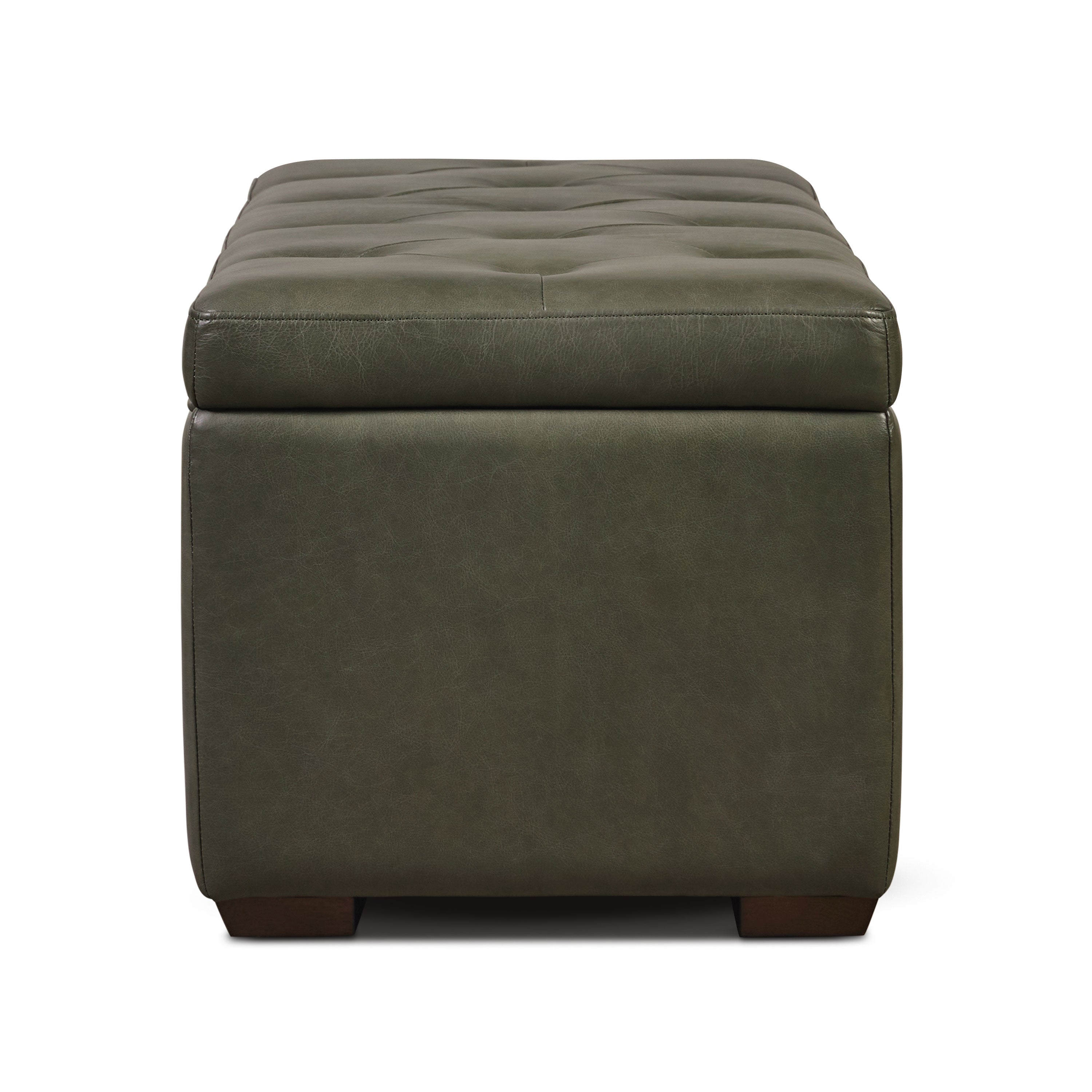Pouf de rangement en cuir | Vert olive