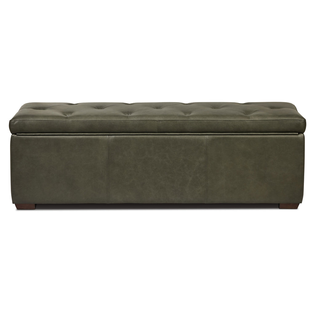 Pouf de rangement en cuir | Vert olive