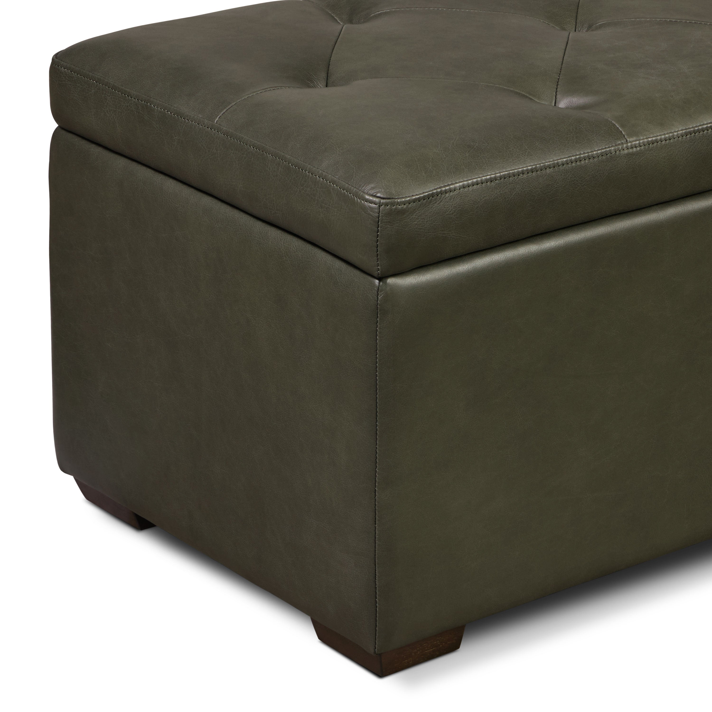 Pouf de rangement en cuir | Vert olive