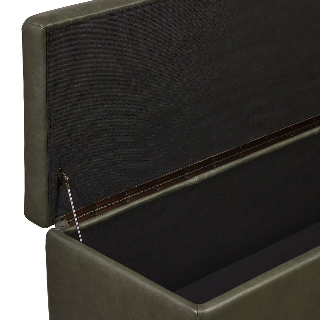 Pouf de rangement en cuir | Vert olive