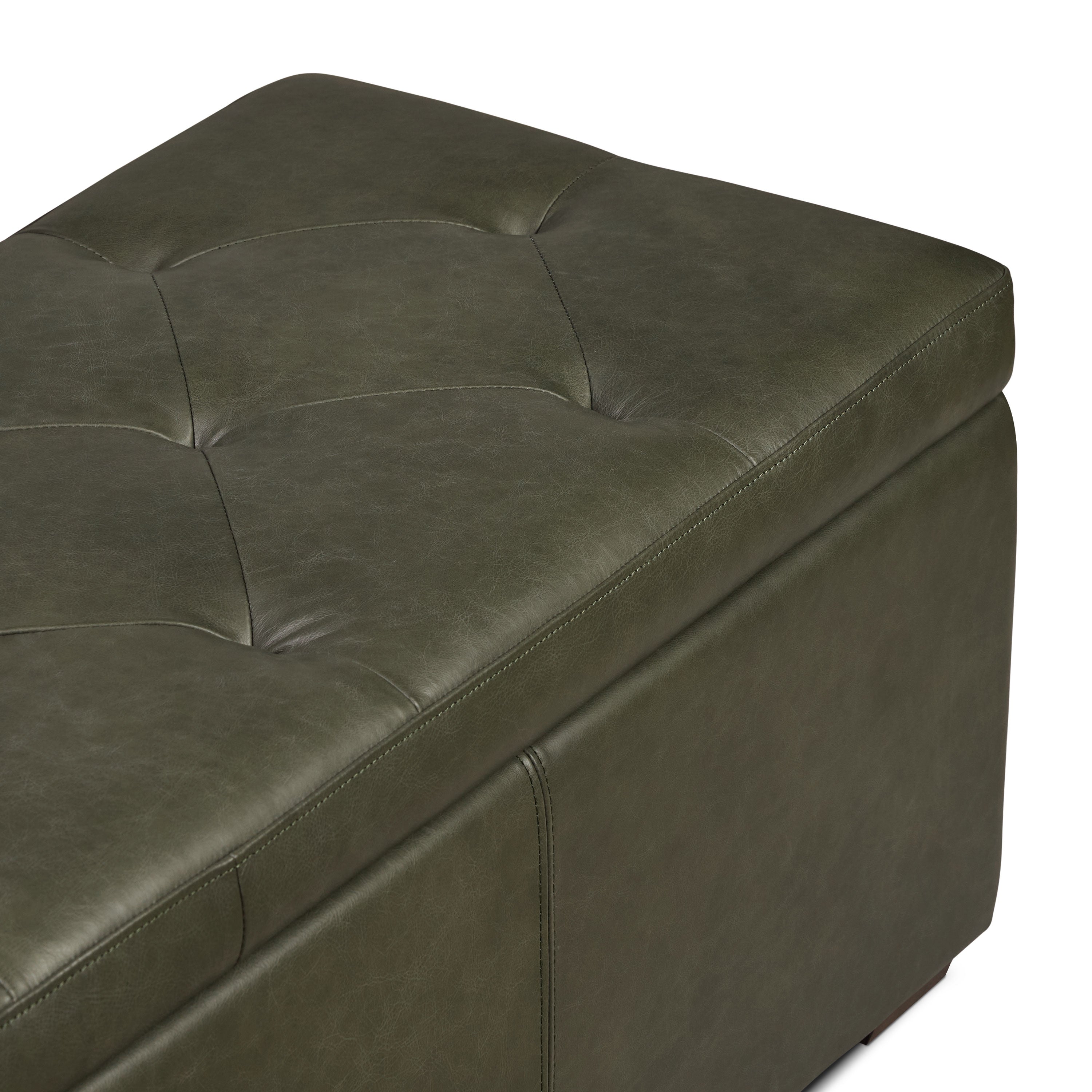 Pouf de rangement en cuir | Vert olive